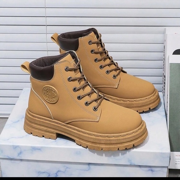 Tan Lace-Up Ankle Boots - Picture 1 of 2